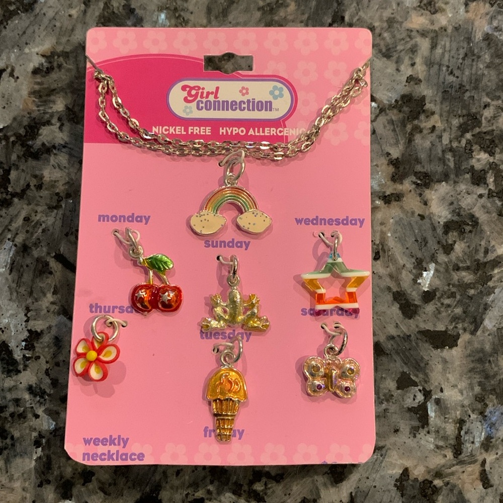 🎁NEW Weekly Necklace Girls 7 Charms Change Nickel Free Hypo Allergenic Gift